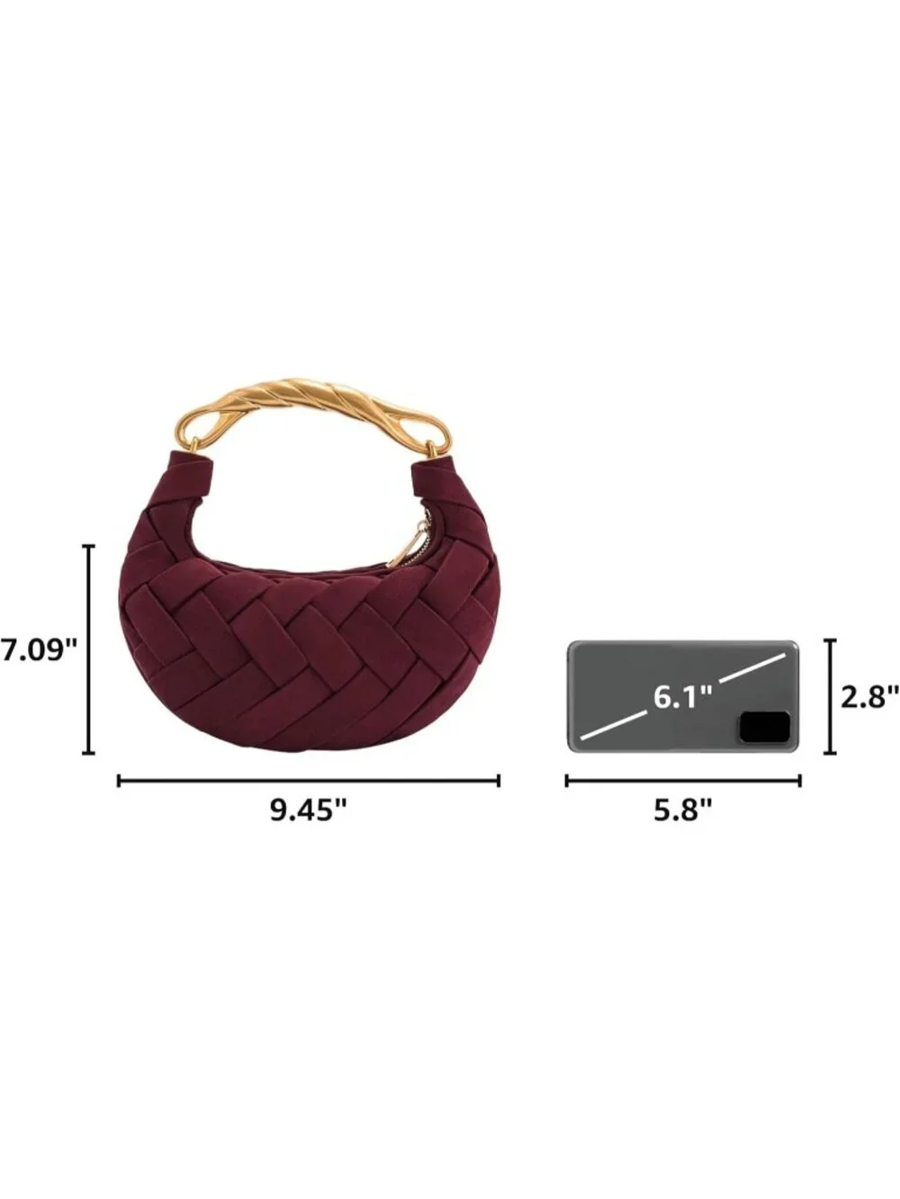 👜Women's Claret Orla Woven Top Zipper Handle Bag Gold Twist Handle Purse